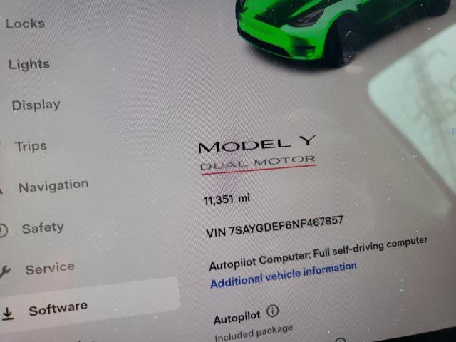 Photo 9 from auction – 2022 TESLA MODEL Y with VIN 7SAYGDEF6NF467857