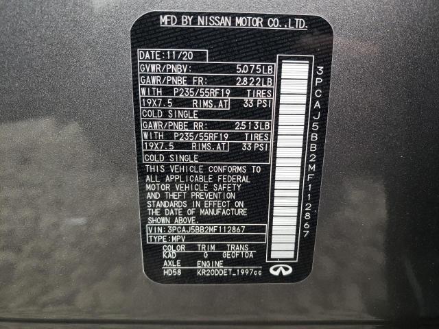 Photo 14 from auction – 2021 INFINITI QX50 LUXE with VIN 3PCAJ5BB2MF112867