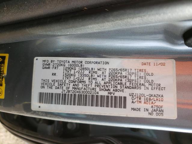 Photo 14 from auction – 2003 LEXUS GX 470 with VIN JTJBT20X630002104
