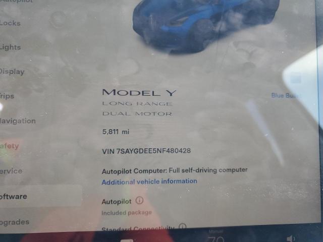 Photo 9 from auction – 2022 TESLA MODEL Y with VIN 7SAYGDEE5NF480428