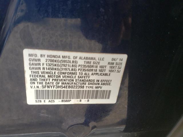 Photo 14 from auction – 2014 HONDA PILOT EXL with VIN 5FNYF3H54EB022398