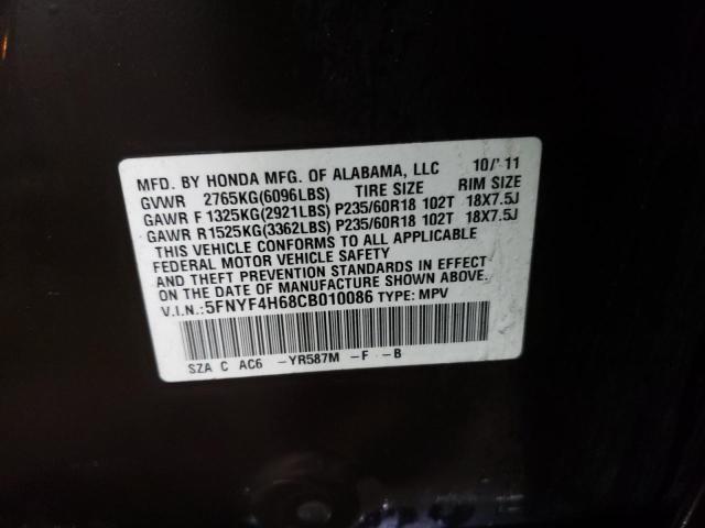 Photo 14 from auction – 2012 HONDA PILOT EXL with VIN 5FNYF4H68CB010086