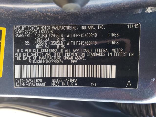 Photo 14 from auction – 2016 TOYOTA HIGHLANDER with VIN 5TDJKRFHXGS229874
