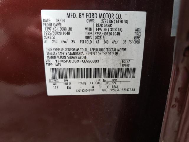 Zdjęcie 14 z aukcji – 2015 FORD EXPLORER X z VIN 1FM5K8D8XFGA50883