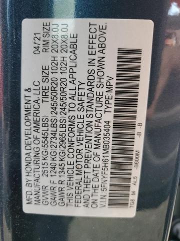 Photo 14 from auction – 2021 HONDA PILOT TOUR with VIN 5FNYF5H61MB035404