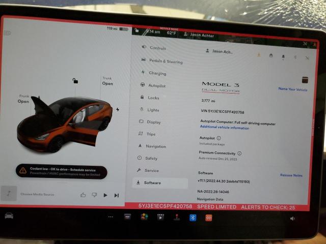 Photo 9 from auction – 2023 TESLA MODEL 3 with VIN 5YJ3E1EC5PF420758