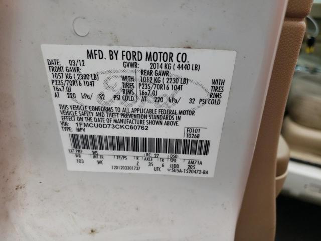 Photo 14 from auction – 2012 FORD ESCAPE XLT with VIN 1FMCU0D73CKC60762