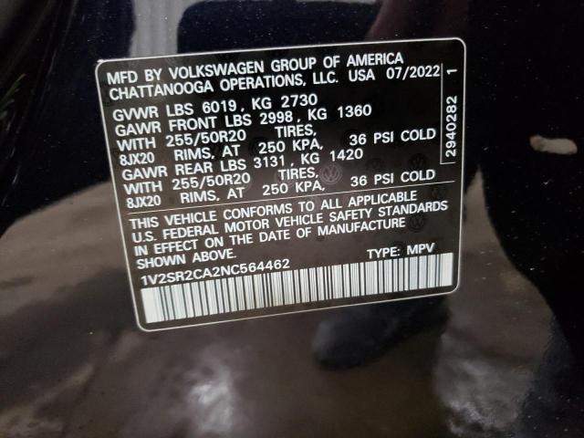 Photo 14 from auction – 2022 VOLKSWAGEN ATLAS SEL with VIN 1V2SR2CA2NC564462