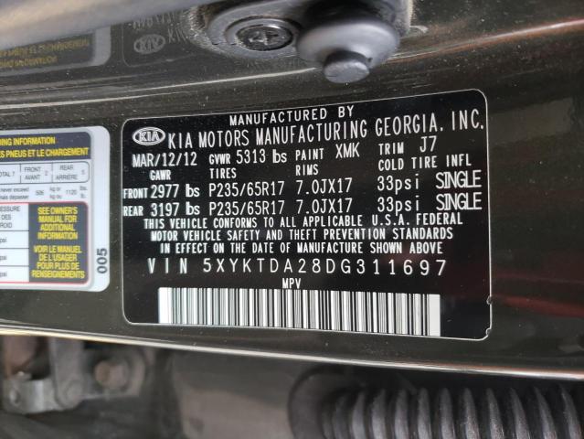 Photo 14 from auction – 2013 KIA SORENTO LX with VIN 5XYKTDA28DG311697