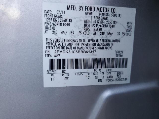 Photo 14 from auction – 2011 FORD EDGE SEL with VIN 2FMDK3JC5BBB61317