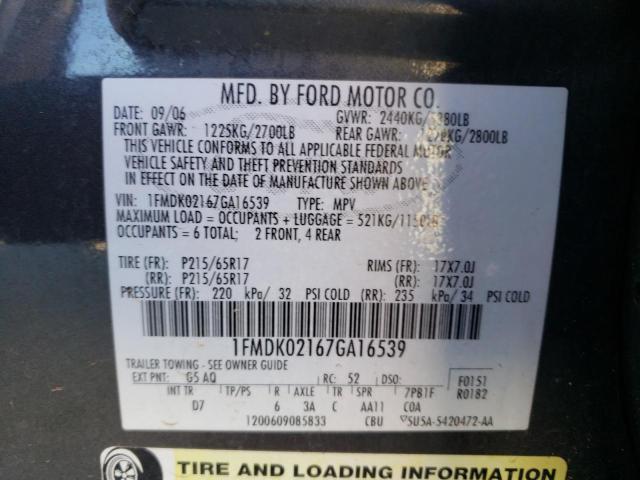 Photo 14 from auction – 2007 FORD FREESTYLE with VIN 1FMDK02167GA16539