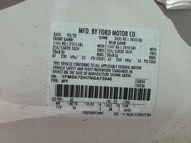 Photo 14 from auction – 2022 FORD EXPLORER X with VIN 1FMSK7DH7NGA75946