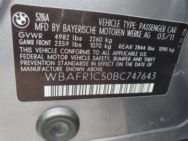 Photo 10 from auction – 2011 BMW 528 I with VIN WBAFR1C50BC747643