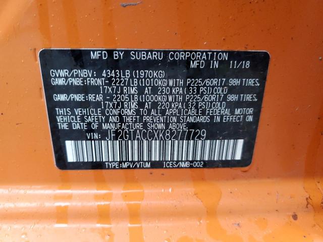 Photo 14 from auction – 2019 SUBARU CROSSTREK with VIN JF2GTACCXK8277729