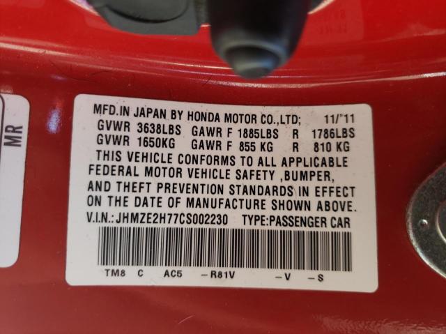 Photo 10 from auction – 2012 HONDA INSIGHT EX with VIN JHMZE2H77CS002230