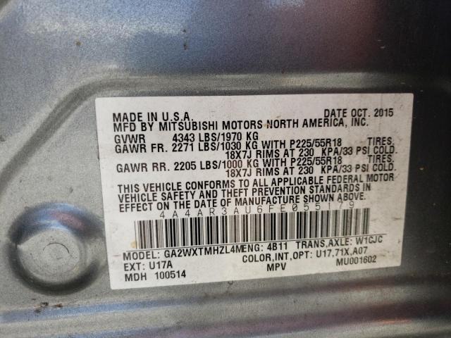 Photo 14 from auction – 2015 MITSUBISHI OUTLANDER with VIN 4A4AR3AU6FE055179