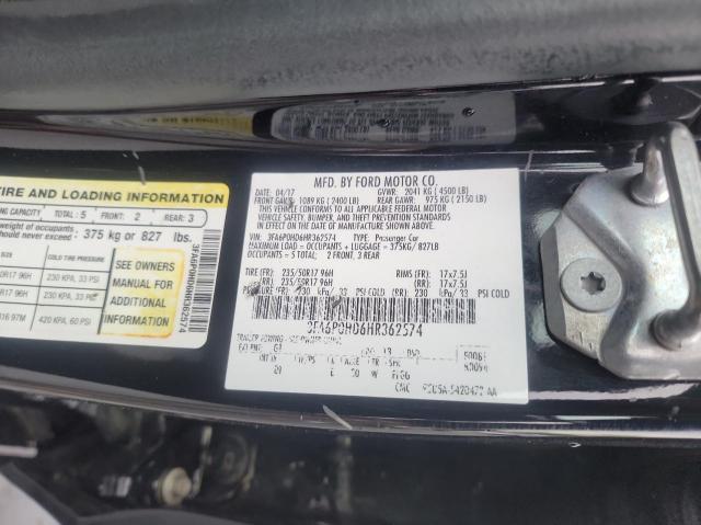 Photo 10 from auction – 2017 FORD FUSION SE with VIN 3FA6P0HD6HR362574