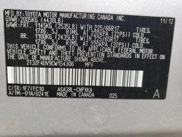Photo 14 from auction – 2012 TOYOTA RAV4 with VIN 2T3ZF4DV9CW154306