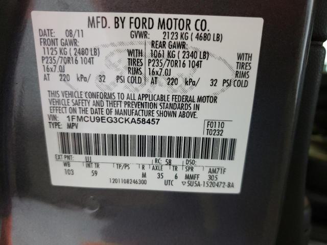 Photo 14 from auction – 2012 FORD ESCAPE LIM with VIN 1FMCU9EG3CKA58457