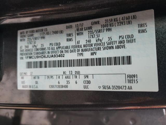 Photo 14 from auction – 2018 FORD ESCAPE SEL with VIN 1FMCU9HD6JUA93402