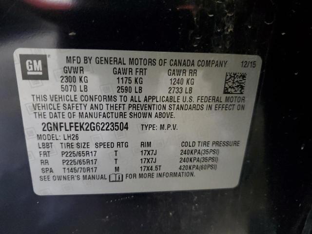 Photo 14 from auction – 2016 CHEVROLET EQUINOX LT with VIN 2GNFLFEK2G6223504