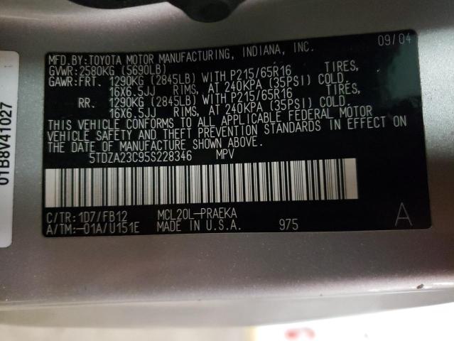 Photo 14 from auction – 2005 TOYOTA SIENNA CE with VIN 5TDZA23C95S228346