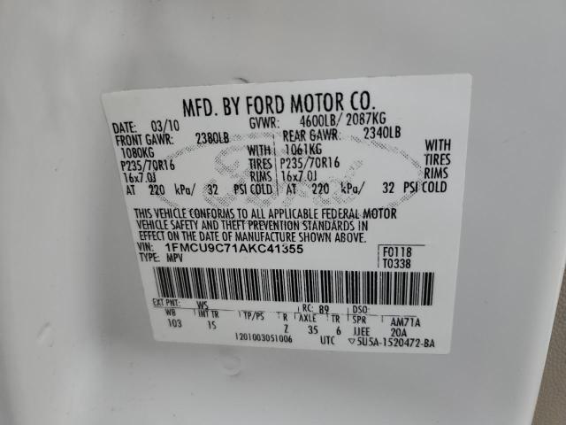 Photo 14 from auction – 2010 FORD ESCAPE XLS with VIN 1FMCU9C71AKC41355