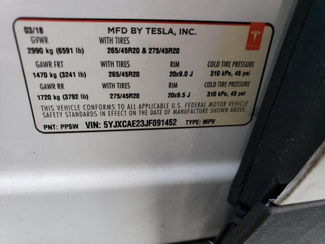 Photo 14 from auction – 2018 TESLA MODEL X with VIN 5YJXCAE23JF091452