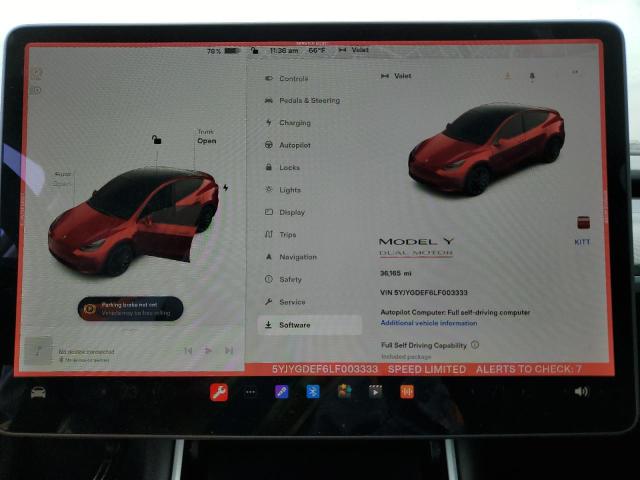 Photo 9 from auction – 2020 TESLA MODEL Y with VIN 5YJYGDEF6LF003333