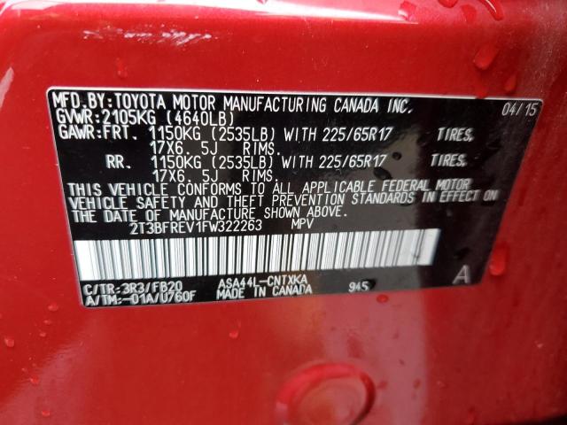 Photo 14 from auction – 2015 TOYOTA RAV4 LE with VIN 2T3BFREV1FW322263