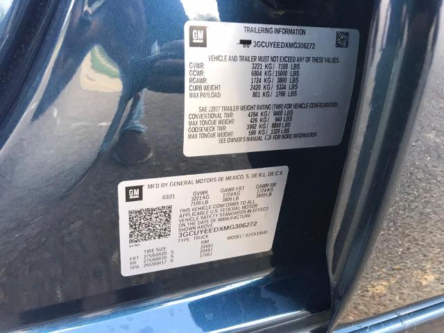 Photo 10 from auction – 2021 CHEVROLET SILVERADO with VIN 3GCUYEEDXMG306272