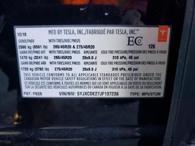 Photo 14 from auction – 2018 TESLA MODEL X with VIN 5YJXCDE27JF137236