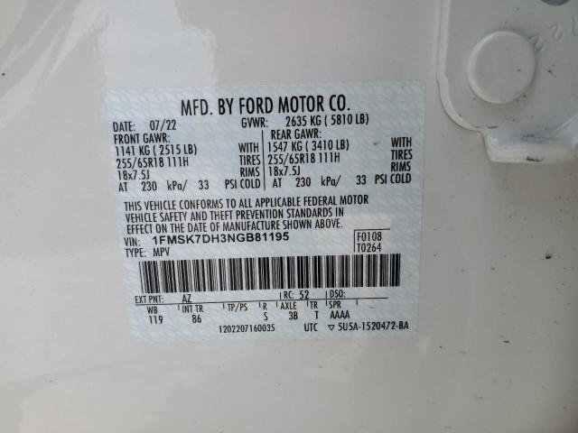 Foto 14 de la subasta – 2022 FORD EXPLORER X con VIN 1FMSK7DH3NGB81195