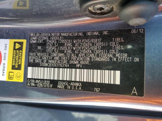 Photo 14 from auction – 2012 TOYOTA HIGHLANDER with VIN 5TDBK3EH3CS163164