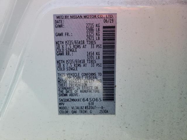 Photo 14 from auction – 2019 NISSAN PATHFINDER with VIN 5N1DR2MNXKC645065
