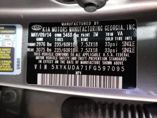 Photo 14 from auction – 2015 KIA SORENTO EX with VIN 5XYKUDA71FG597095
