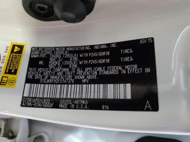 Photo 14 from auction – 2015 TOYOTA HIGHLANDER with VIN 5TDJKRFH2FS147376