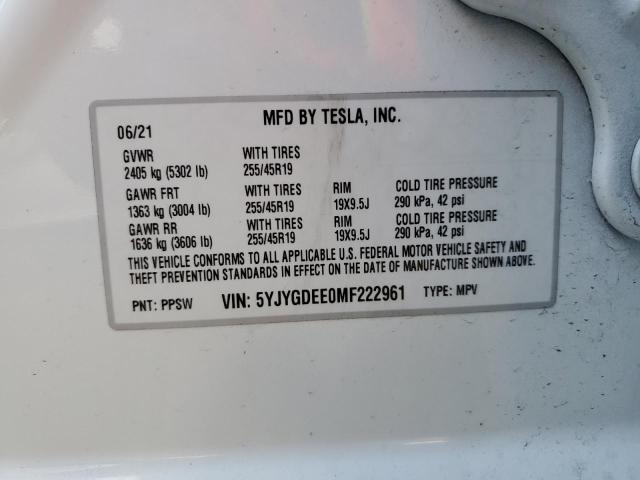 Photo 14 from auction – 2021 TESLA MODEL Y with VIN 5YJYGDEE0MF222961