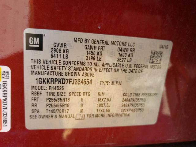Photo 14 from auction – 2015 GMC ACADIA SLE with VIN 1GKKRPKD7FJ334654