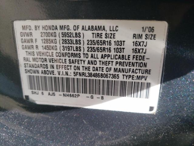 Photo 14 from auction – 2006 HONDA ODYSSEY EX with VIN 5FNRL38486B067365