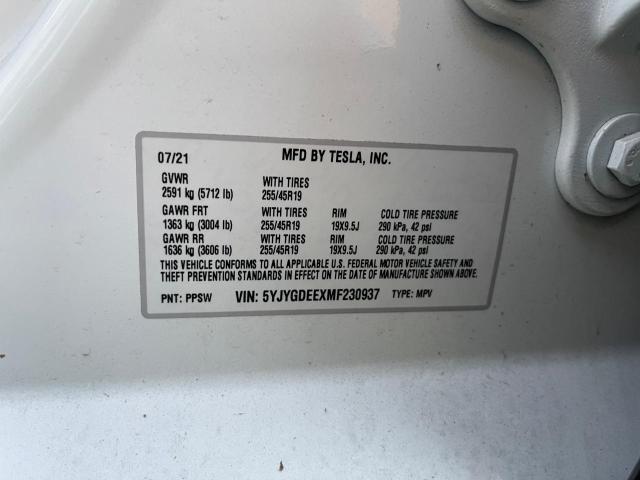 Photo 10 from auction – 2021 TESLA MODEL Y with VIN 5YJYGDEEXMF230937