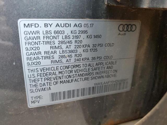 Photo 14 from auction – 2017 AUDI Q7 PREMIUM with VIN WA1LAAF70HD056507