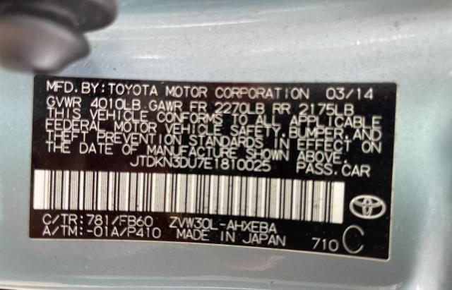 Photo 10 from auction – 2014 TOYOTA PRIUS with VIN JTDKN3DU7E1810025