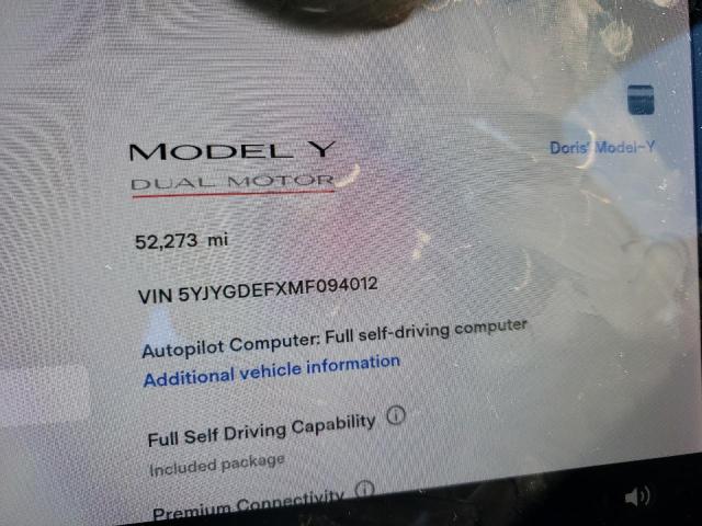 Photo 9 from auction – 2021 TESLA MODEL Y with VIN 5YJYGDEFXMF094012