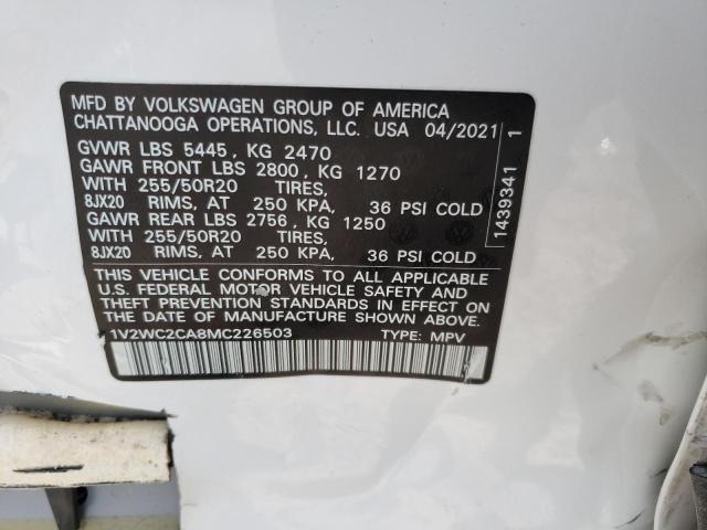 Photo 14 from auction – 2021 VOLKSWAGEN ATLAS CROS with VIN 1V2WC2CA8MC226503