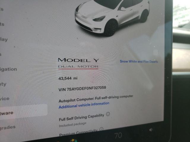 Photo 9 from auction – 2022 TESLA MODEL Y with VIN 7SAYGDEF0NF327058
