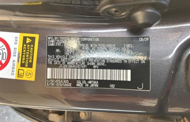 Photo 10 from auction – 2010 LEXUS RX 350 with VIN JTJZK1BA4A2407691