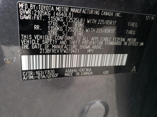 Photo 14 from auction – 2015 TOYOTA RAV4 LE with VIN 2T3BFREV1FW279401