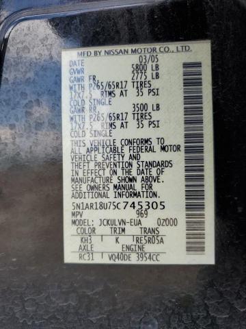 Photo 14 from auction – 2005 NISSAN PATHFINDER with VIN 5N1AR18U75C745305