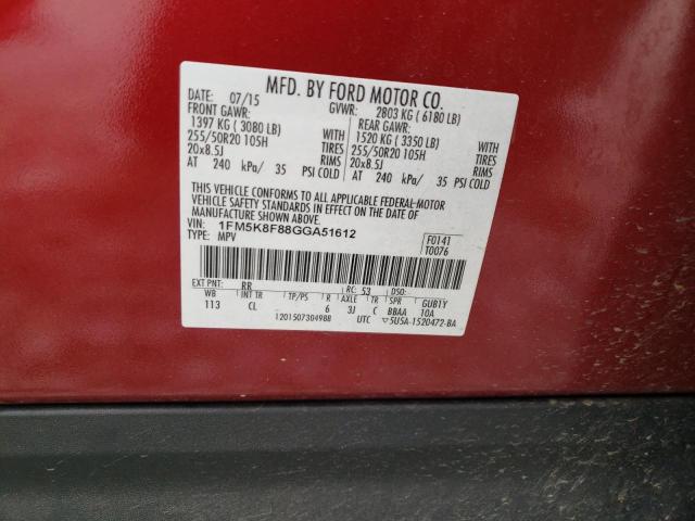 Photo 14 from auction – 2016 FORD EXPLORER L with VIN 1FM5K8F88GGA51612